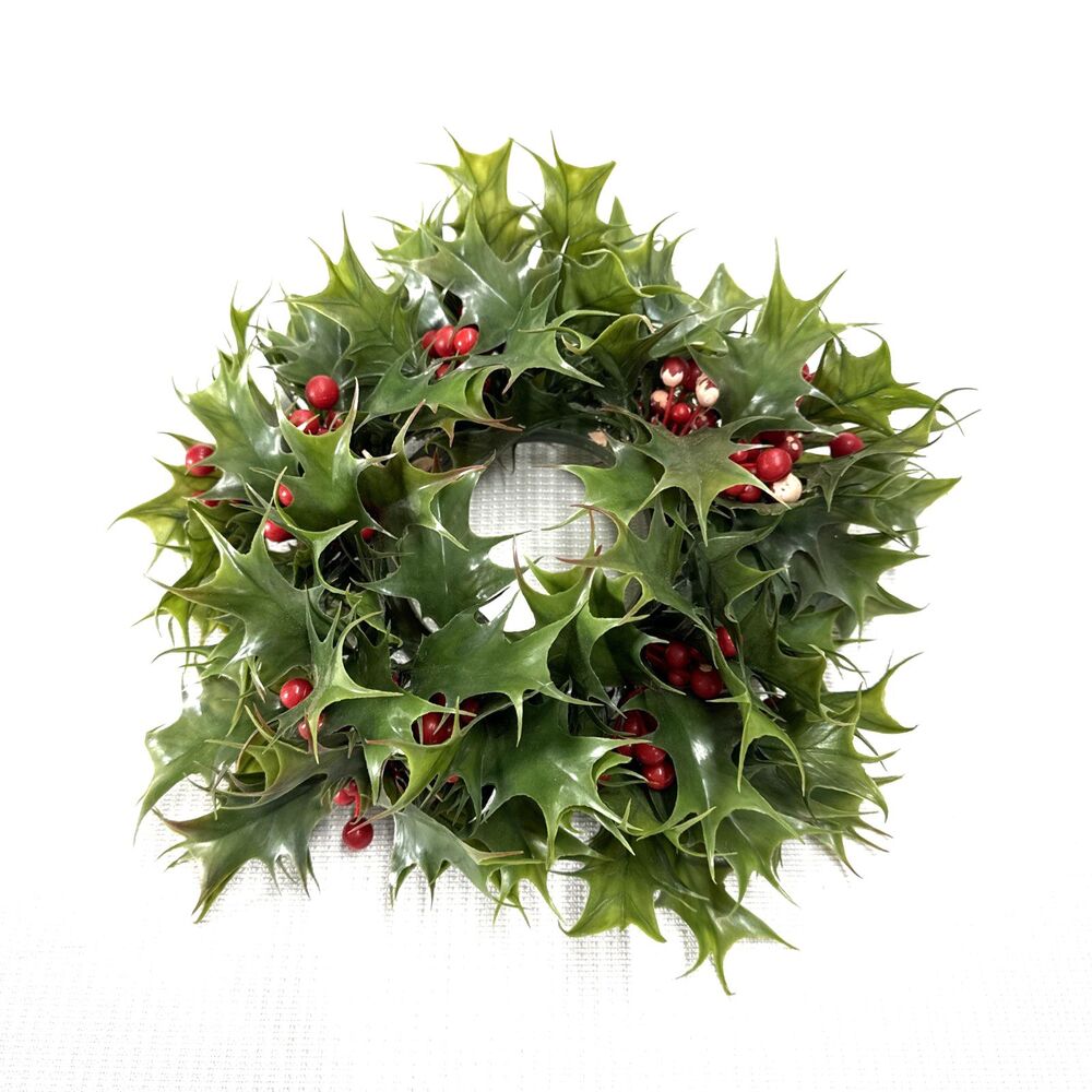 Vintage Christmas Pillar Candle Ring Plastic Holly Berries Retro MCM Centerpiece